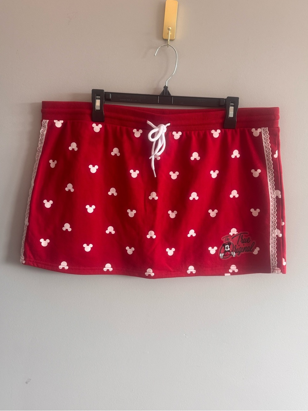 Disney Mickey Mouse Red Mini Skirt XL 16-18 Lace Trim Drawstring